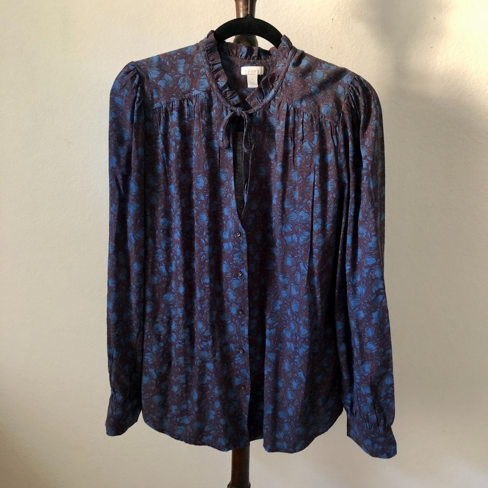 Hinge Floral Printed Tie Neck Blouse